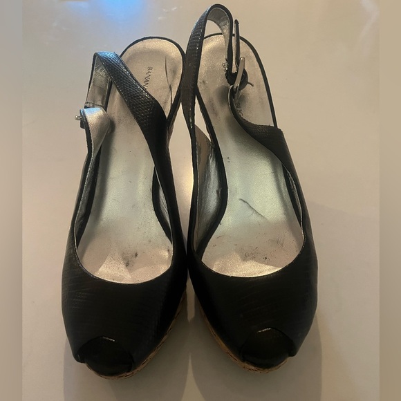 Banana Republic Black Leather Slingback Peep toe Espadrille Wedges 8.5 - Picture 4 of 4